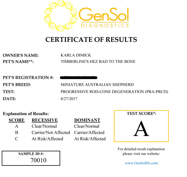 Timberline Hez Bad To The Bone clear PRA test.